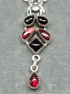 Black Onyx & Purple Spiny Oyster Turquoise 6 Stone Sterling Silver Necklace